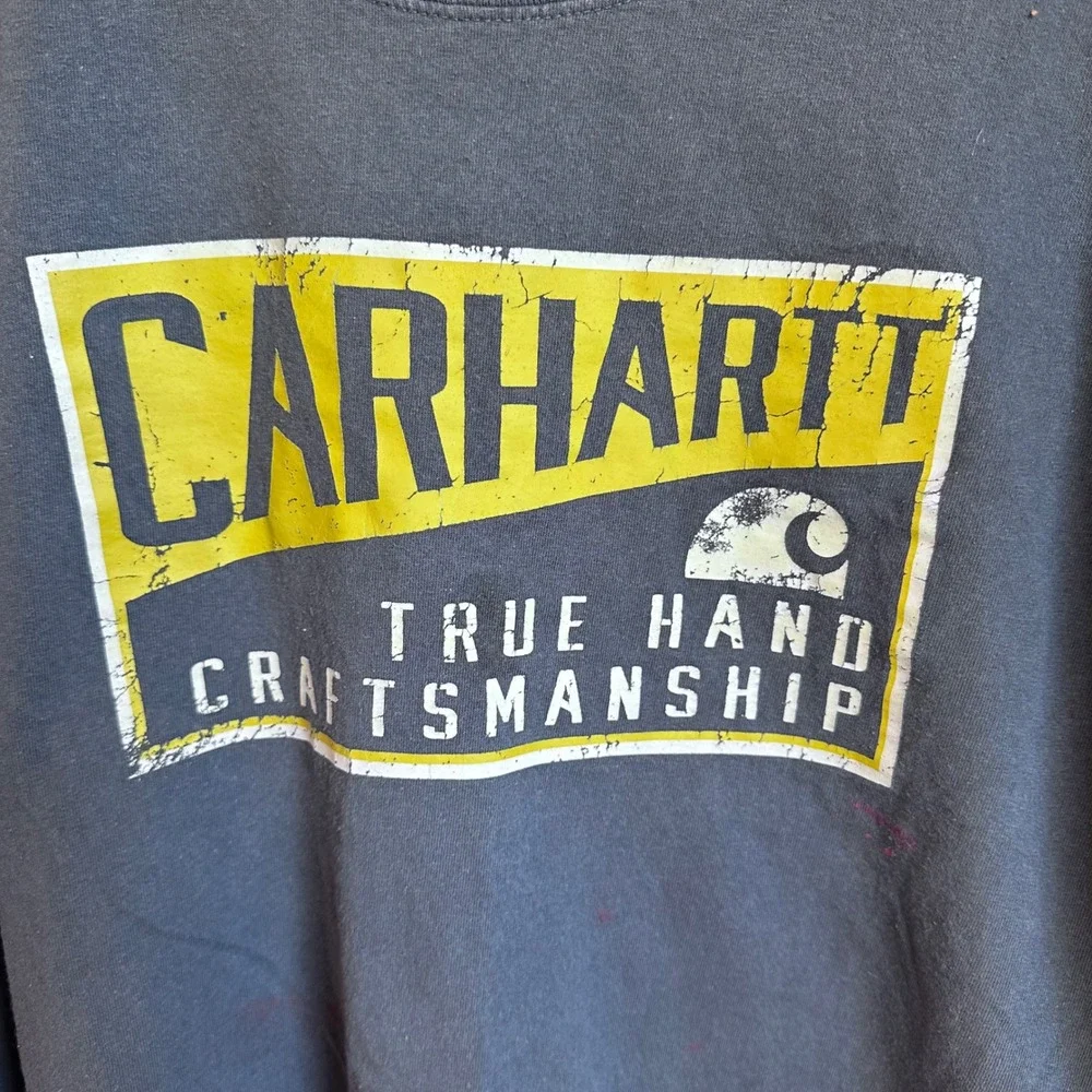 Carhartt Graphic Long Sleeve Shirt‎ Mens XL Gray Relaxed Fit STAINS